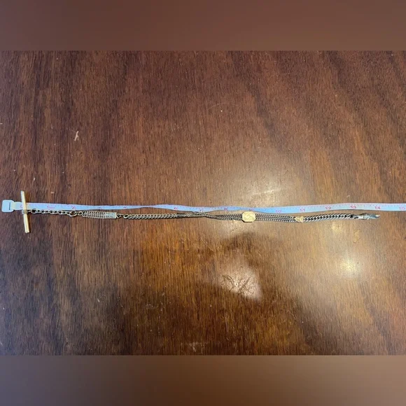 28.46 Gram Gold Filled Albert Chain with Dog Clip, T-Bar and Slide Charm- Flaw - Picture 17 of 17